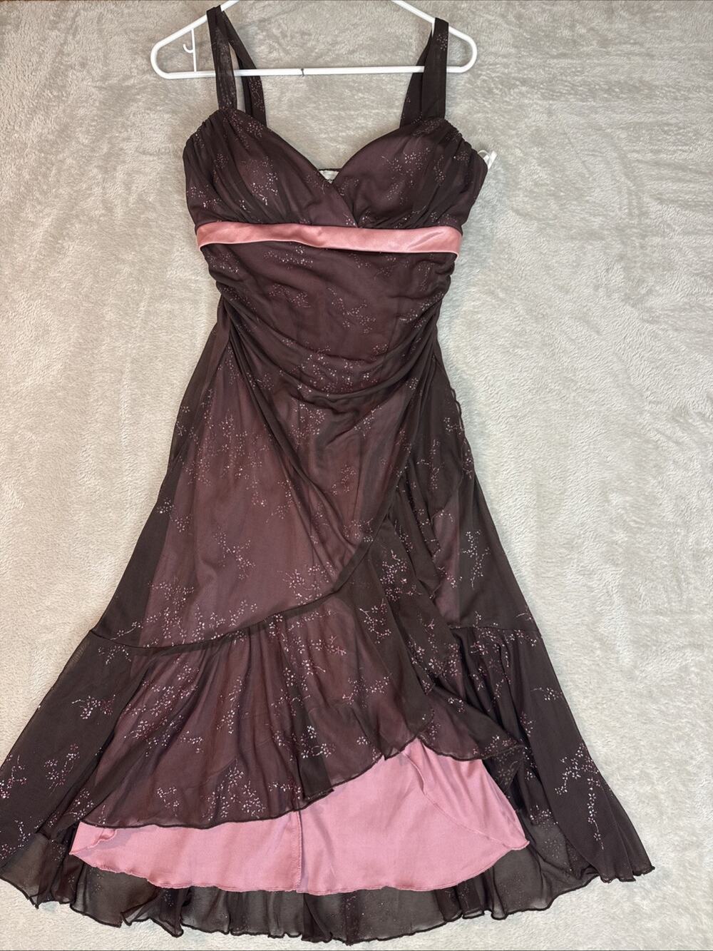 y2k taboo Brown Pink Fairy Whimsy Dainty Twirl Celestial Dress Padded Baby L